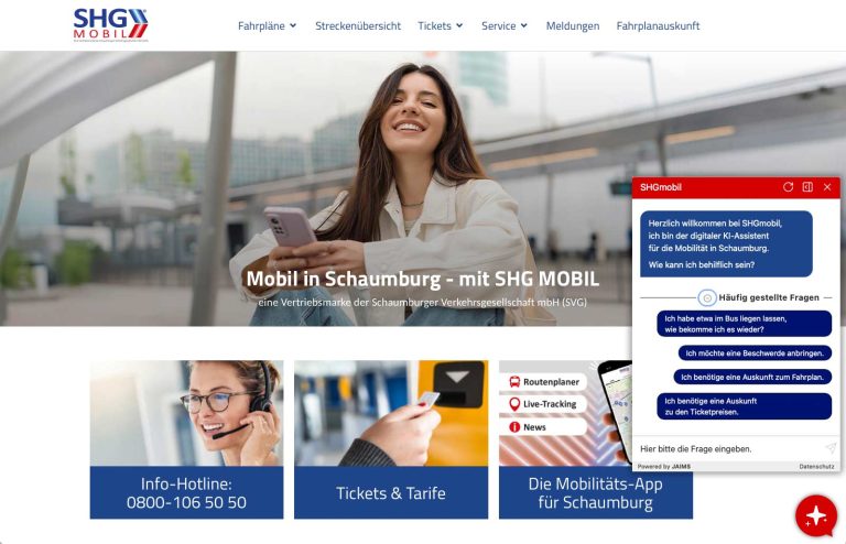 Ki-Chat auf der Seite SHGmobil.de